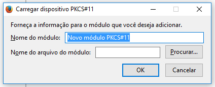 Imagem da caixa de diálogo para carregar dispositivo PKCS #11.